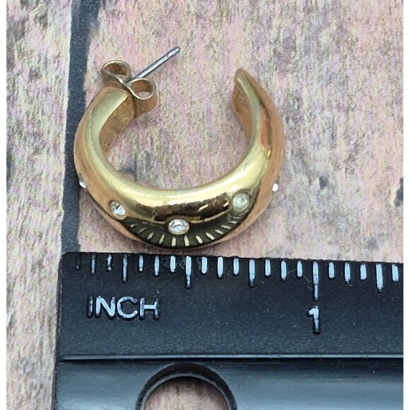 Cute AVON Gold Tone Small Hoop Earrings with Crystal Accents Classic 1" - Picture 12 of 12